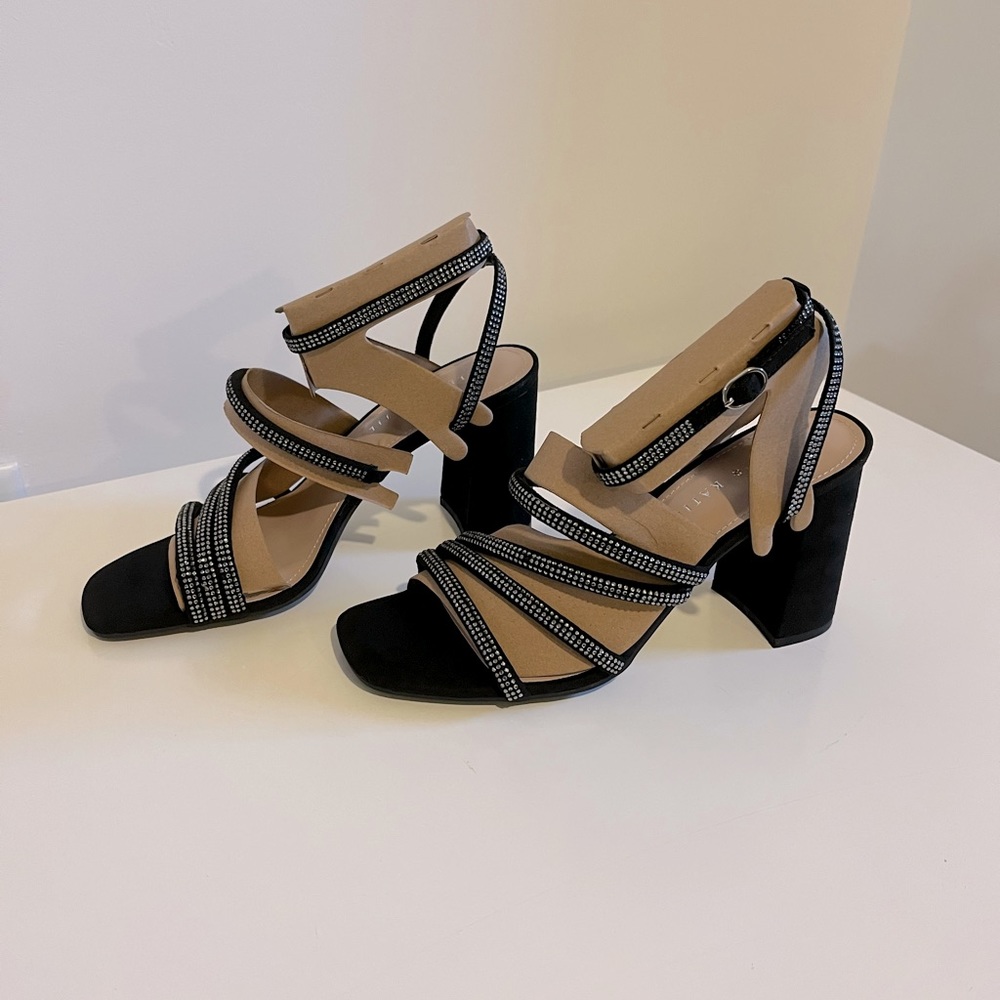 Kelly & Katie Cadene High Heels Black 8.5 Silver Rhinestone Sparkle NEW w/ Box